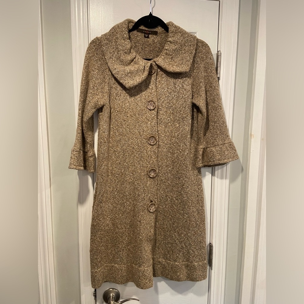 Fever Size M Brown Cardigan Sweater Coat Jacket Peter Pan Collar Big Buttons